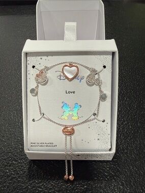 Disney Two-Tone Rose Gold & Silver Heart Charm Adjustable Bracelet